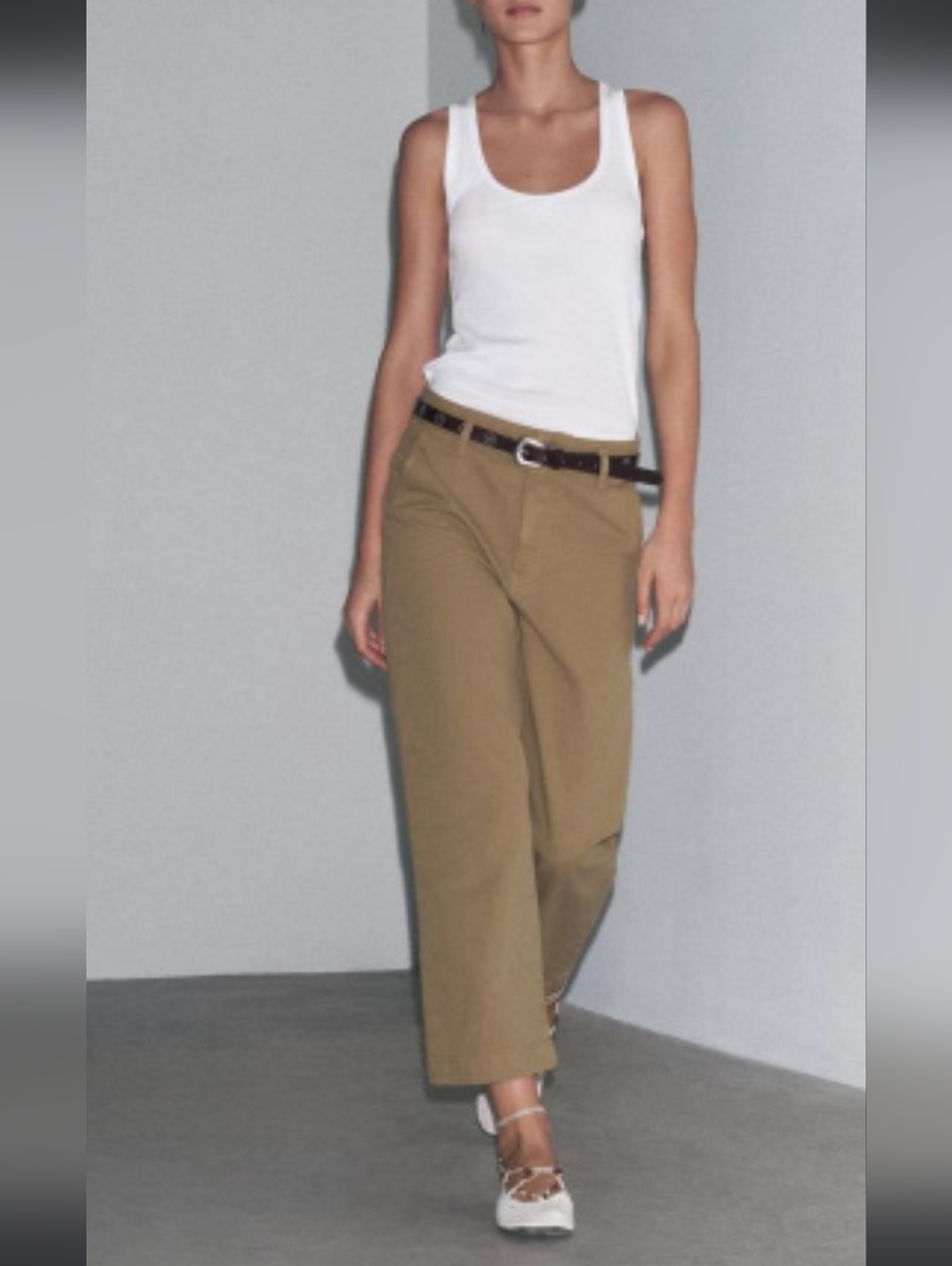 Zara Khaki Cropped Denim Chinos